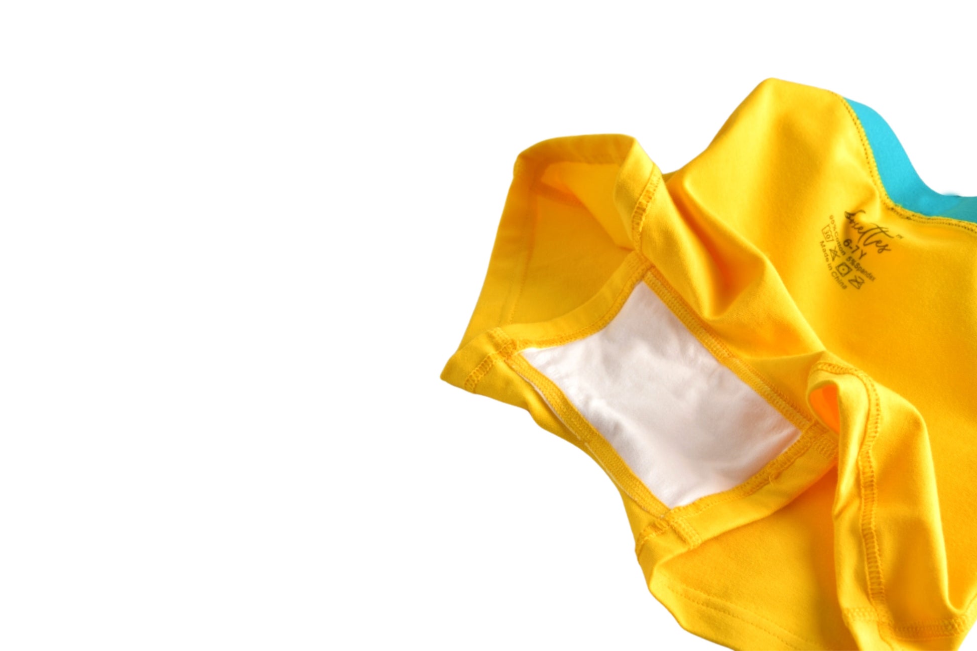 Close up of girls yellow cotton boxer briefs showing inside lining by Boxettes