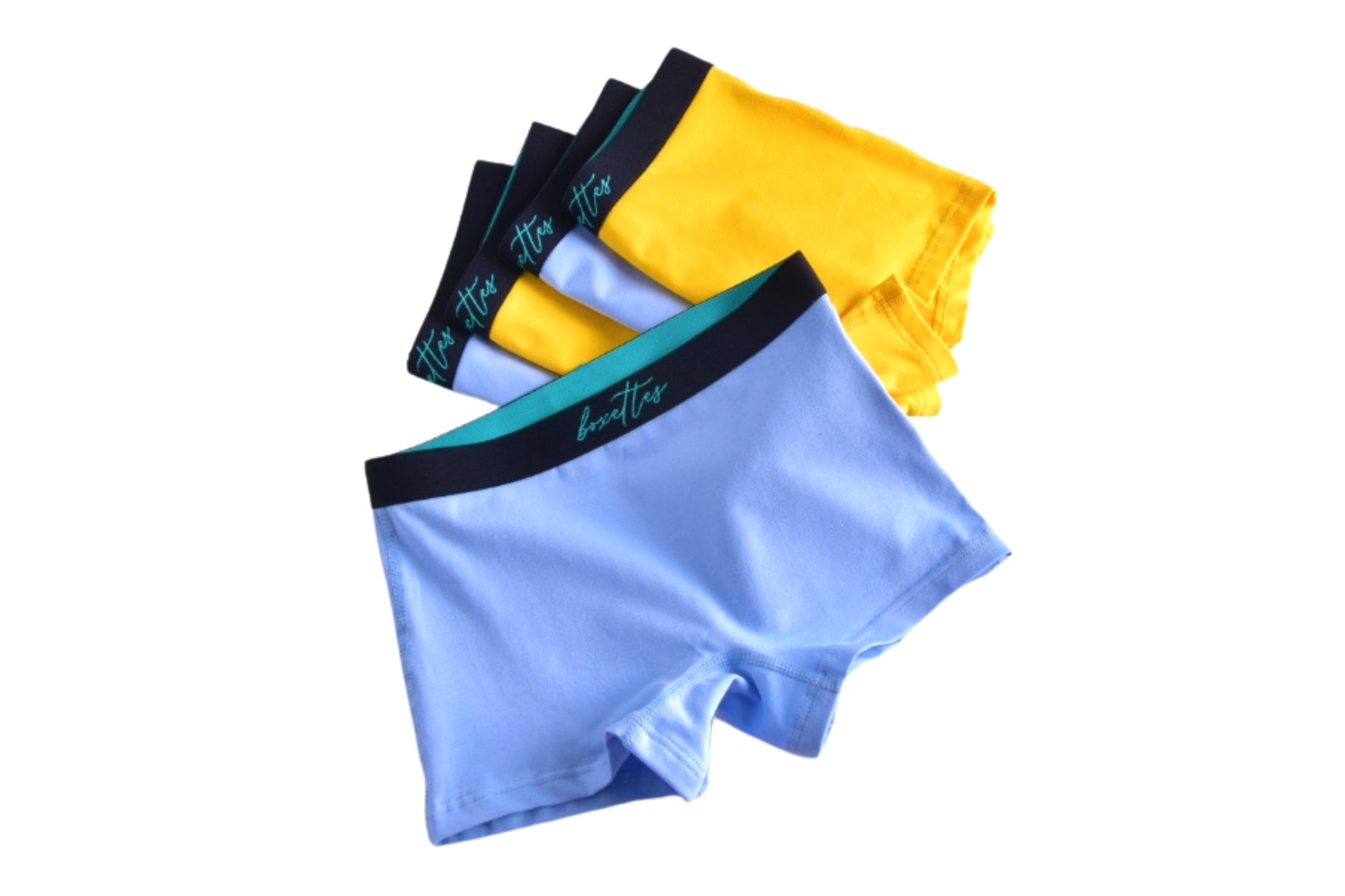Girls modal boxer briefs 5 pack in light blue and yellow by Boxettes
