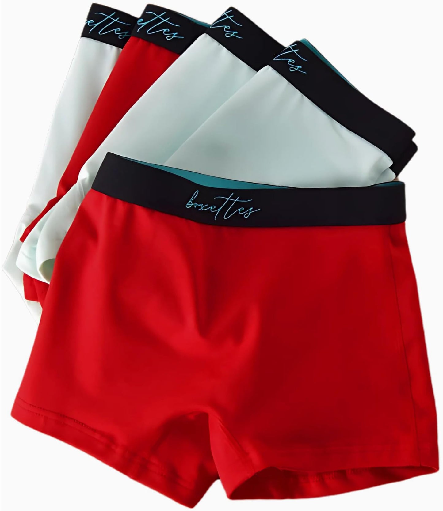 Girls modal boxer briefs close up showing red and white colors by Boxettes