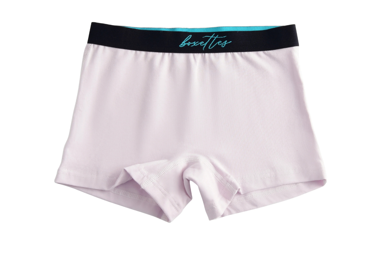 Light purple boxer briefs with black waistband and 'bocciotti' branding on a white background