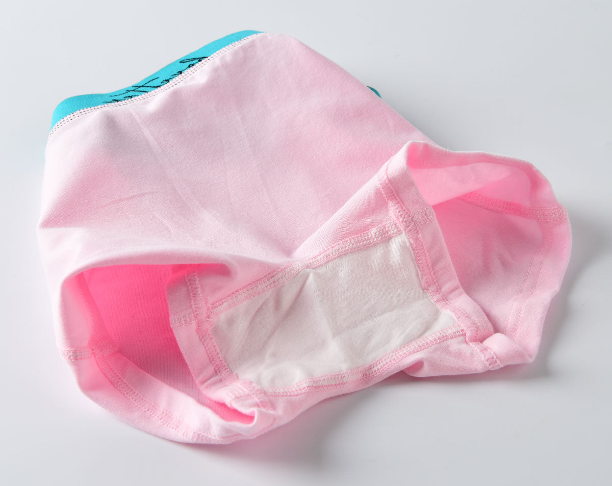 Close-up of pink girls boxer briefs showing soft cotton gusset lining from Boxettes