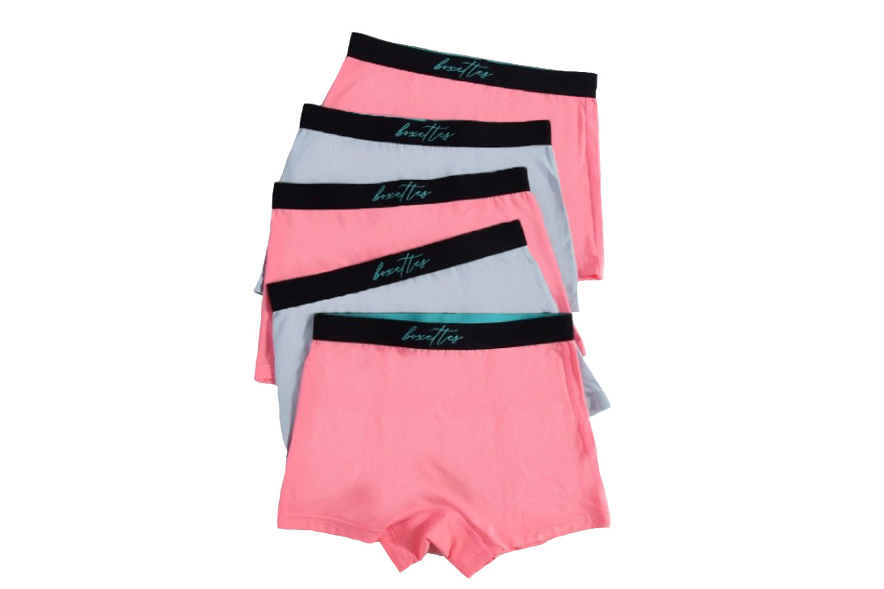 Girls modal boxer briefs 5 pack in pink and light blue colors from Boxettes