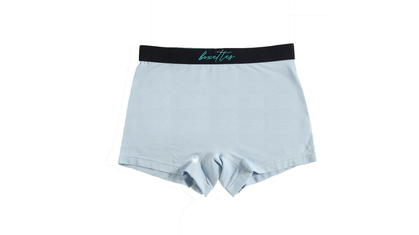 Single blue girls modal boxer brief with soft waistband and smooth fabric by Boxettes